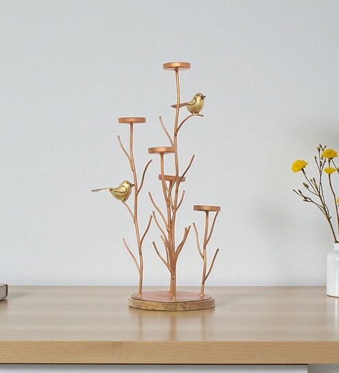 Like Bird On Leaf  With Candle Holders And Wooden Base