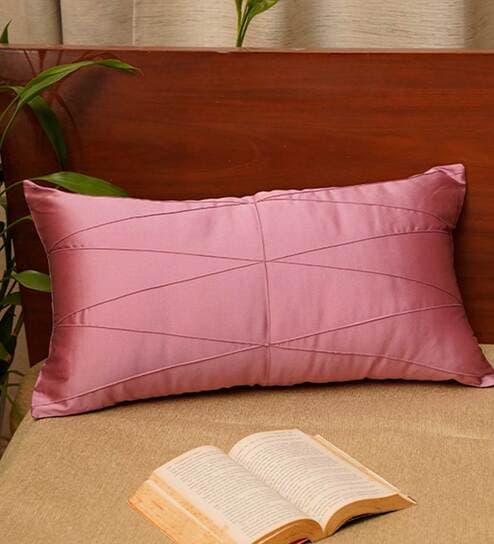 Pink Geometric Polyester Blend 22 x 12 Inches Cushion Cover by Zeba