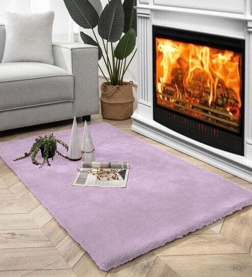 Lilac Solid Polyester 4 X 6 Feet Machine Made Carpet