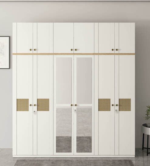 Lilly 6 Door Wardrobe With Loft & Mirror In Kingston White Finish With Locker & Drawer