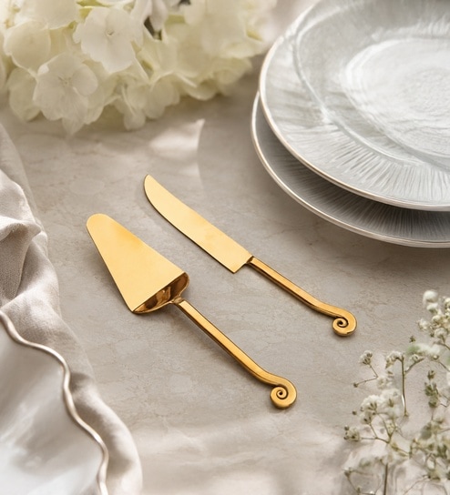 Gold Lilly Cake Server With Knife