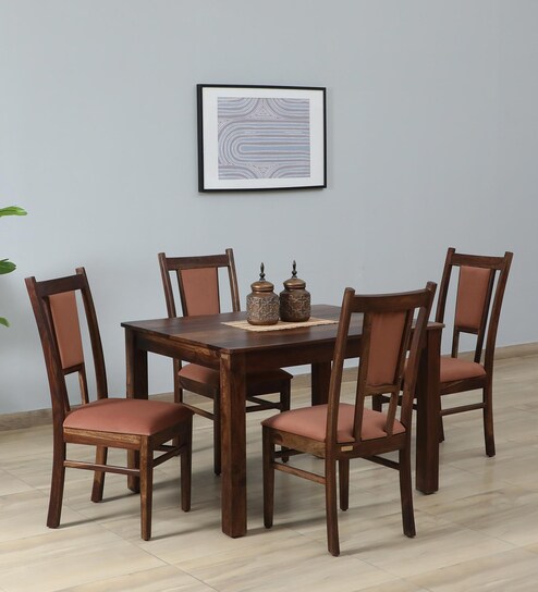 Limburg Sheesham Wood 4 Seater Dining Set In Provincial Teak Finish And Mocha Mousse Colour