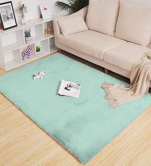 Lime Solid Polyester 4 X 6 Feet Machine Made Carpet