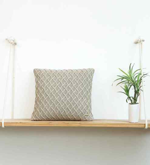 Linen 100% Cotton Crest16X16 Inches Knitted Cushion Cover