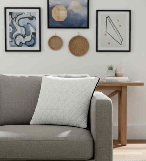 Linen Sand & Ivory 100% Combed Cotton Diamond 18X18 Inches Knitted Cushion Cover With Filler