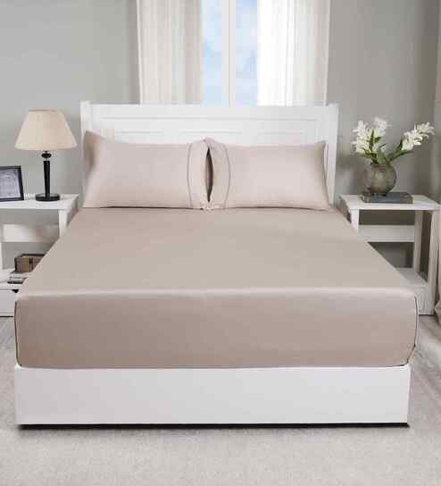 Linen Solid 300 TC Cotton King Size Bed Sheet with 2 Pillow Covers 24 Collection