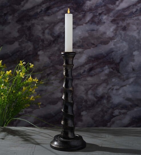 Liner Black Wood Candle holder