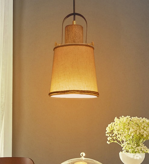 Buy Beige Wood And Fabric Hanging Light By Kapoor E Illuminations