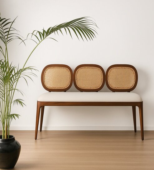 Lira 2 Seater Cane Bench in Teak Finish