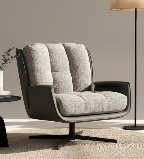 Lisa Leatherette & Fabric Lounge Chair in Grey colour
