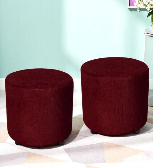 Lisbon Ottoman Set Of 2 In Maroon Colour