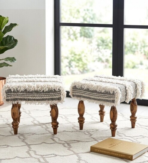 Lisbone Stool Set Of 2 In Grey Colour
