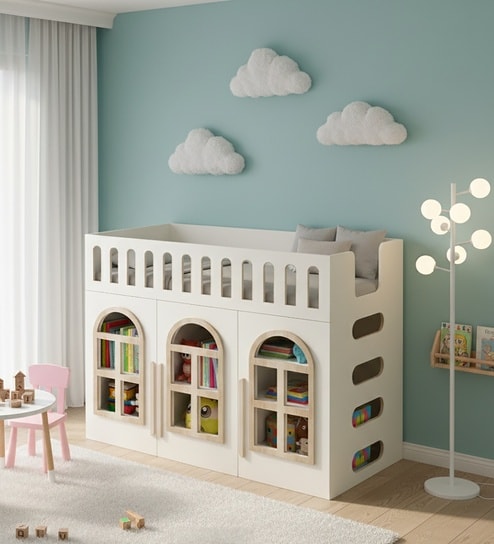 Little Library Loft Bed In Oak Colour