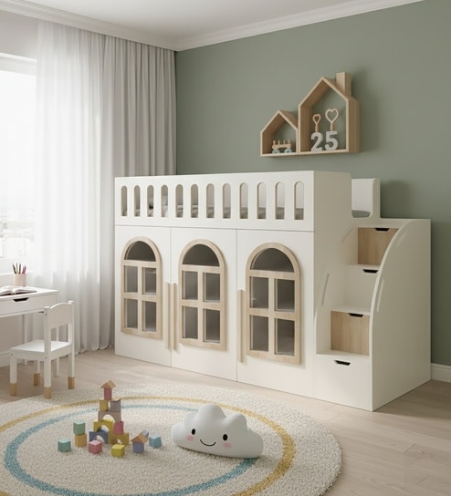 Little Library Loft Bed With Staircase Storage In Oak Colour