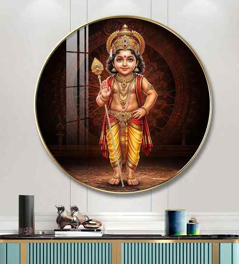 Little Murugan Bhagwan Acrylic Round Wall Art