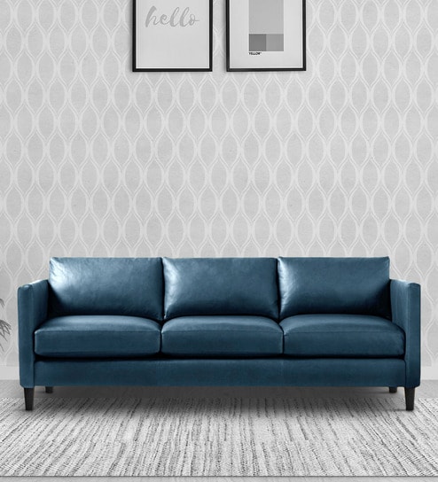 Livi Leatherette 3 Seater Sofa In Royal Blue Colour