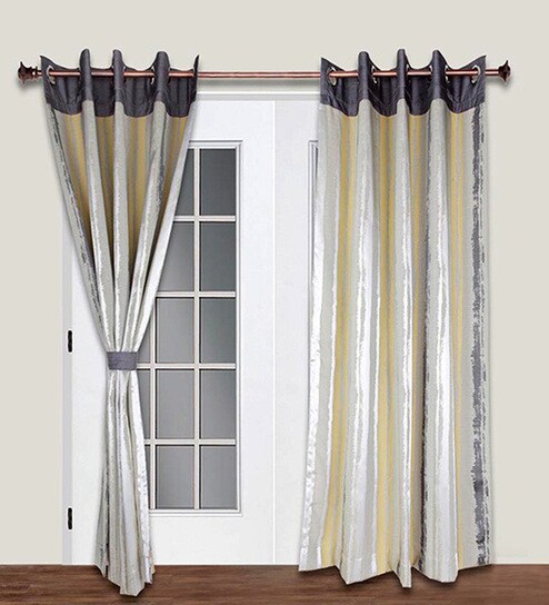 Buy Living Essence Mustard Polyester 108 X 48 Inch Stripes Long