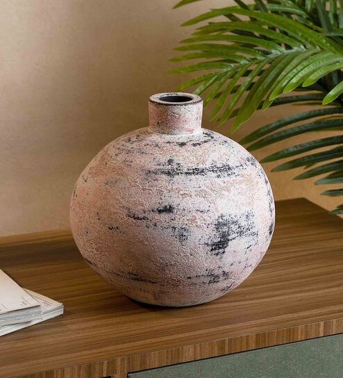 (1Pc) Pink & Grey Terracotta Flower Vase For Living Room Decor