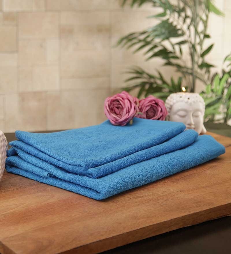 Buy Light Blue 100 Cotton 3 Pcs Towel Set Online Towel Sets
