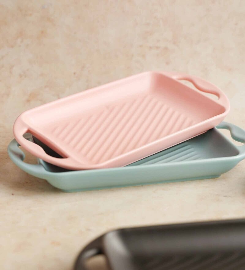 Buy Liner Pink Ceramic Baking Tray with Handle by Nestasia Online