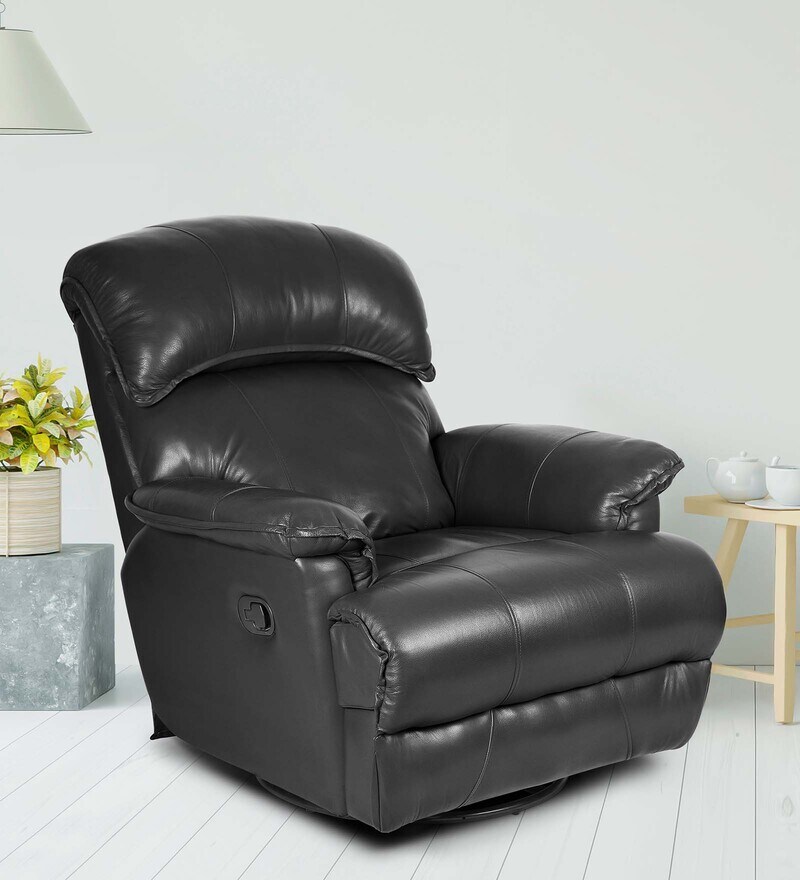 Buy Livo Leatherette Manual 1 Seater Recliner in Black Colour by Little Nap Designs Online