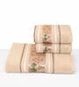 Light Beige Cotton Printed  460 GSM Bath & Hand Towels 3Pcs Bath And Hand Towels