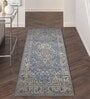 Light Blue Abstract Polyester 59x32 Inches Machine Made Floor Runner
