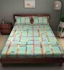 Light Blue Checkered 144 TC Cotton Queen Sized Bed Sheets with 2 Pillow Covers