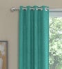 Teal Solid Polyester 5 Ft Semisheer Eyelet Window Curtains (Set of 2)