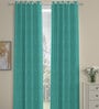 Teal Polyester Solid 9 Ft Semisheer Eyelet 2 Door Curtains