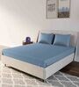 Light Blue Solid 300 TC Cotton Satin Queen Sized Bed Sheets with 2 Pillow Covers