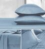Light Blue Solid 300 TC Cotton Satin Queen Sized Bed Sheets with 2 Pillow Covers