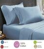 Light Blue Solid 300 TC Cotton Satin Queen Sized Bed Sheets with 2 Pillow Covers