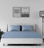 Light Blue Solid 300 TC Cotton Satin Queen Sized Bed Sheets with 2 Pillow Covers
