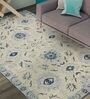 Blue Floral Wool 8 ft x 10 ft Hand Tufted Carpet