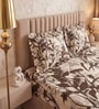 Brown Floral Polycotton Double King Fitted Bedsheet With 2 Frill Pillow Covers