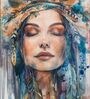 BLUE ABSTRACT GIRL HD Poster With Brown Frame, 12.5   17.3 Inches