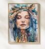 BLUE ABSTRACT GIRL HD Poster With Brown Frame, 12.5   17.3 Inches