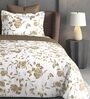 Light Brown Floral 600TC Cotton Super King Sized Double Bedsheet with 2 Embroidery Pillow Covers