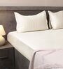 Cream 100% Cotton 300TC Solid Superking Bedsheet with 2 Pillow Covers (Quilted)