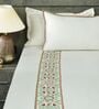 Light Cream 300TC 100% Cotton Solids Flat Embroidered Super King Bedsheet With 2 Pillow Covers