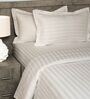 Cream 300TC 100% Cotton Stripe Flat Super King Bedsheet with 2 Pillow Covers