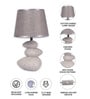 Light Gray Table Lamp Modern Design Fbaric Lampshade Pebble Shaped Ceramic Base
