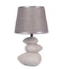 Light Gray Table Lamp Modern Design Fbaric Lampshade Pebble Shaped Ceramic Base