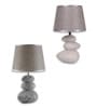 Light Gray Table Lamp Modern Design Fbaric Lampshade Pebble Shaped Ceramic Base