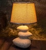 Light Gray Table Lamp Modern Design Fbaric Lampshade Pebble Shaped Ceramic Base