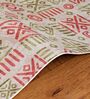 Light Green & Persian Red Block Print Polyester 3 ft x 5 ft Machine Made Carpet