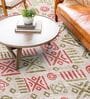 Light Green & Persian Red Block Print Polyester 4 ft x 6 ft Machine Made Carpet