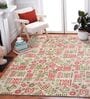Light Green & Persian Red Block Print Polyester 6 ft x 9 ft Machine Made Carpet