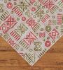 Light Green & Persian Red Block Print Polyester 6 ft x 9 ft Machine Made Carpet
